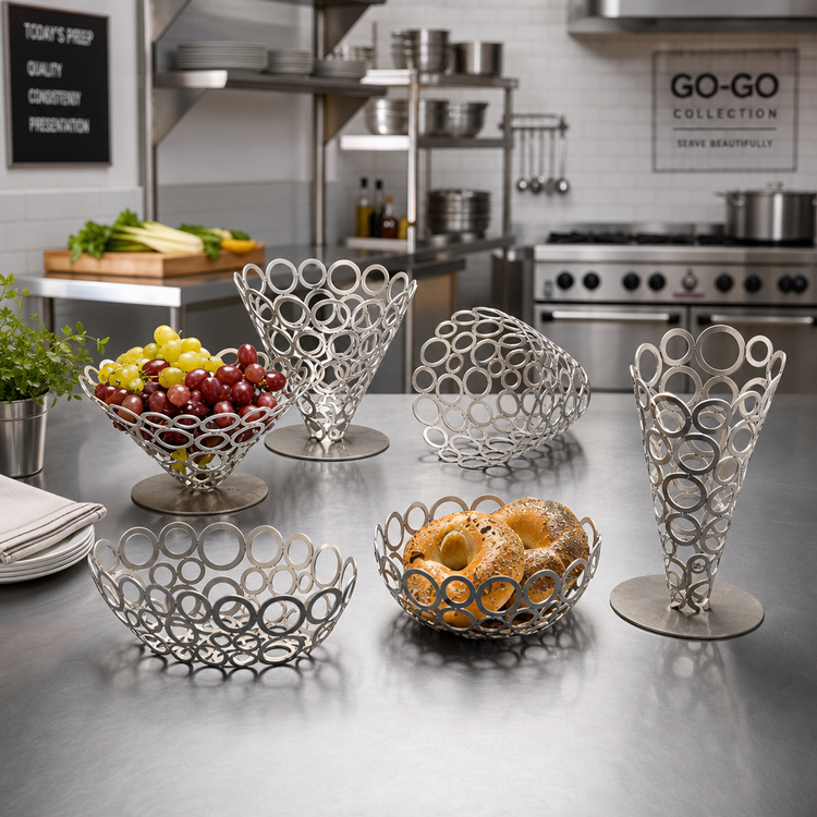 Product image #2 for Go-Go 8-Inch Round Metal Serving Basket with Ring Design, Silver Finish