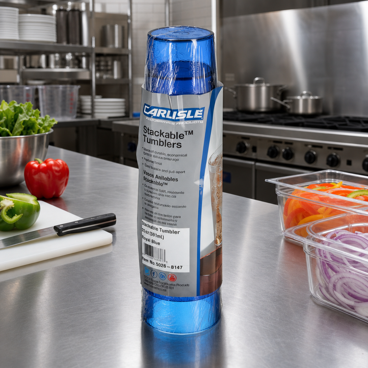 Product image #3 for Carlisle 20 oz SAN Stackable Tumbler, Royal Blue, Cash 'N Carry Shrink Pack