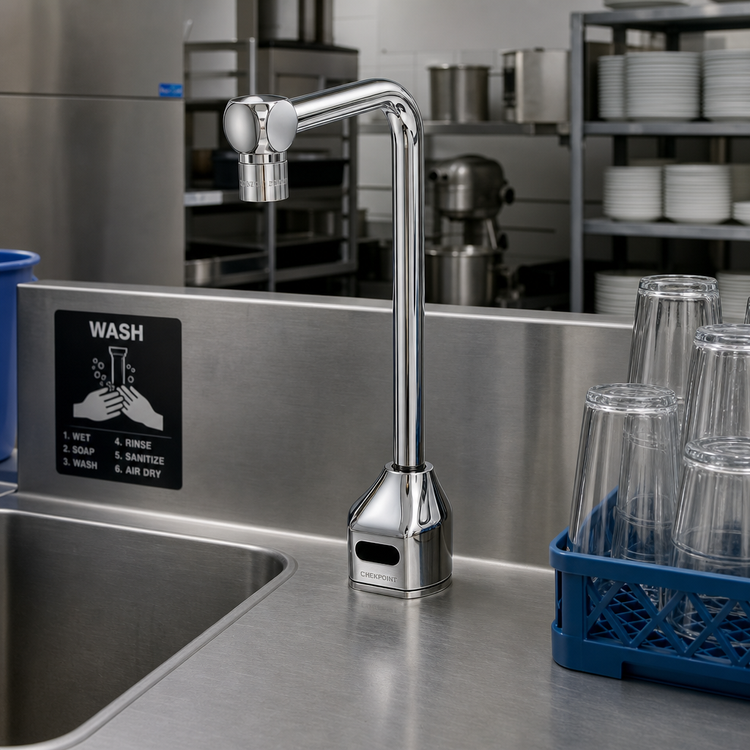 Product image #2 for ChekPoint Electronic Sensor Glass Filler, Deck Mount, Single-Hole, 10 Inch High, Rigid High-Arc, Chrome-Plated Brass, 1.5 GPM