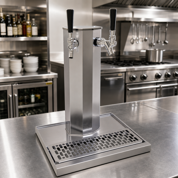 Product image #2 for Glastender 2-Faucet Stainless Steel Countertop Air-Cooled Column Draft Dispensing Tower with Integral Drain Pan