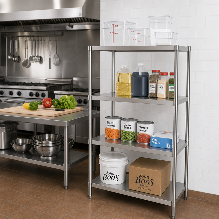 Product image #2 for John Boos Stainless Steel Dry Storage Shelving Unit with 3 Adjustable Shelves, 42W x 18D x 60H