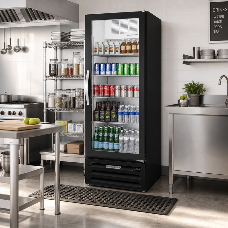 Product image #3 for Beverage Air MarketMax 12.06 Cu. Ft. Single-Section Reach-In Glass Door Merchandiser Refrigerator, Bottom-Mount, Black