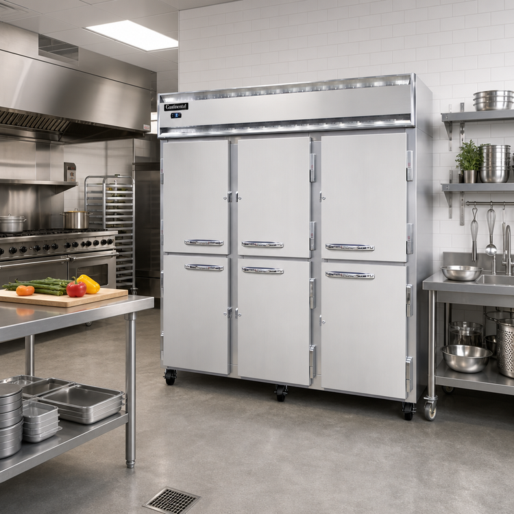 Product image #2 for Continental Refrigerator 3FSNSSHD Three-Section Shallow Depth Reach-In Freezer with Half-Height Solid Doors