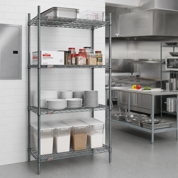 Product image #3 for Eagle Valu-Master Double-Mat Wire Shelving Starter Unit, 4-Tier, 48"W x 24"D x 74"H, Gray Epoxy