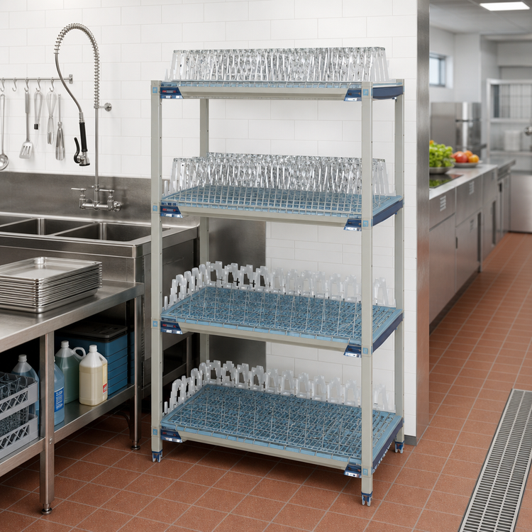 Product image #2 for MetroMax i All-Polymer 4-Tier Stationary Drying Rack Unit with Tray and Pan Racks, 48W x 24D