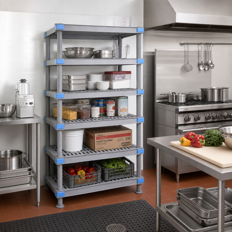 Product image #2 for Quantum Millenia 5-Shelf Polymer Shelving Unit with Dunnage Stand, 72W x 21D x 50H, Gray