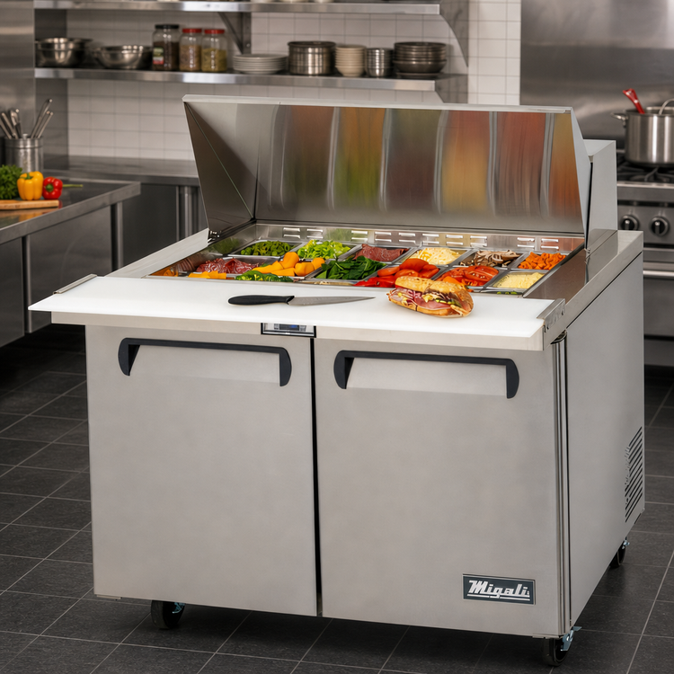 Product image #2 for Migali Competitor Series® 48.2-Inch Two-Section Big Top Refrigerated Sandwich Prep Table, 2-Door, 18-Pan
