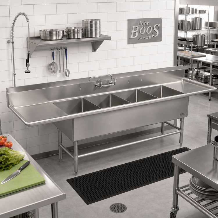 Product image #2 for John Boos Pro-Bowl 4-Compartment Sink with Dual 30-Inch Drainboards, 14-Inch Deep Bowls, Stainless Steel