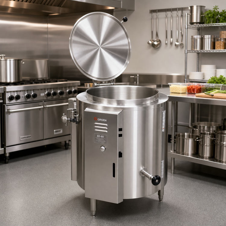 Product image #2 for Groen EE-60 60-Gallon Self-Contained Electric Steam Kettle, 2/3 Jacket, Floor Model Tri-Leg