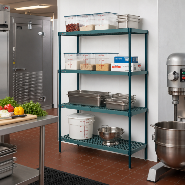 Product image #2 for Metro Super Erecta Pro Corrosion-Resistant Polymer Shelving Starter Unit, 18"W x 36"D x 74"H, 4 Shelves, Green