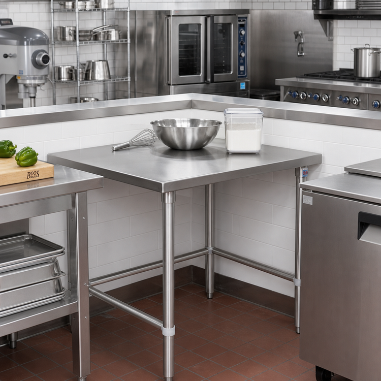 Product image #2 for John Boos Stallion 30" x 30" 16-Gauge Stainless Steel Corner Work Table