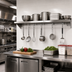 Thumbnail image #2 for John Boos Stallion 108-Inch Wall-Mount Stainless Steel Pot Rack Shelf with 9 Hooks, 14-Gauge