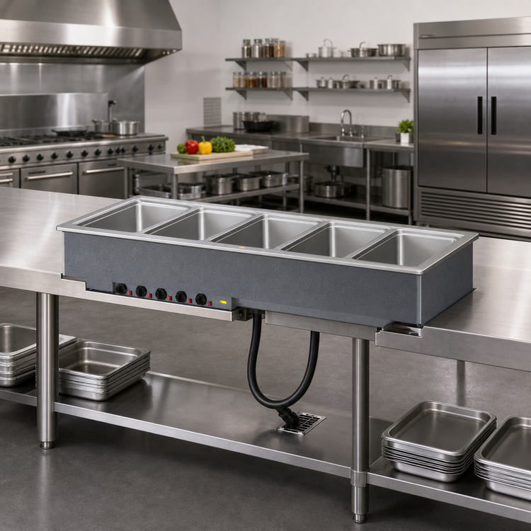 Product image #2 for 5-Well Drop-In Electric Hot Food Well Unit for 12 x 20 Pans with Manifold Drain and Infinite Controls