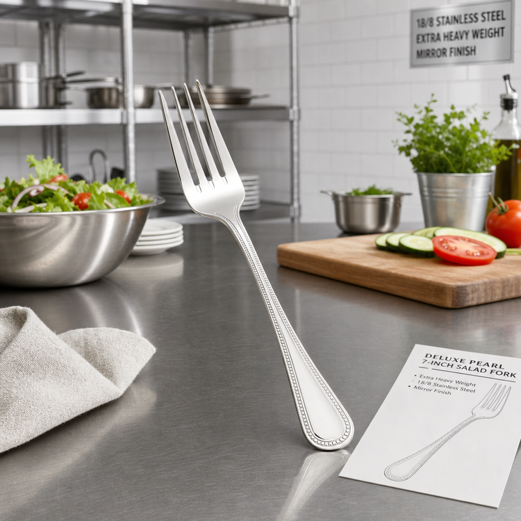 Product image #3 for Deluxe Pearl 7-Inch Salad Fork, Extra Heavy Weight, 18/8 Stainless Steel, Mirror Finish