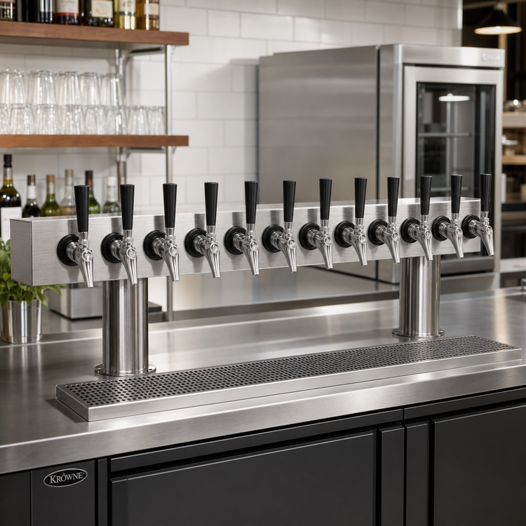 Product image #2 for Krowne 30-Inch Undercounter 10-Faucet Glycol-Cooled Beer Tower, Brushed Stainless Steel