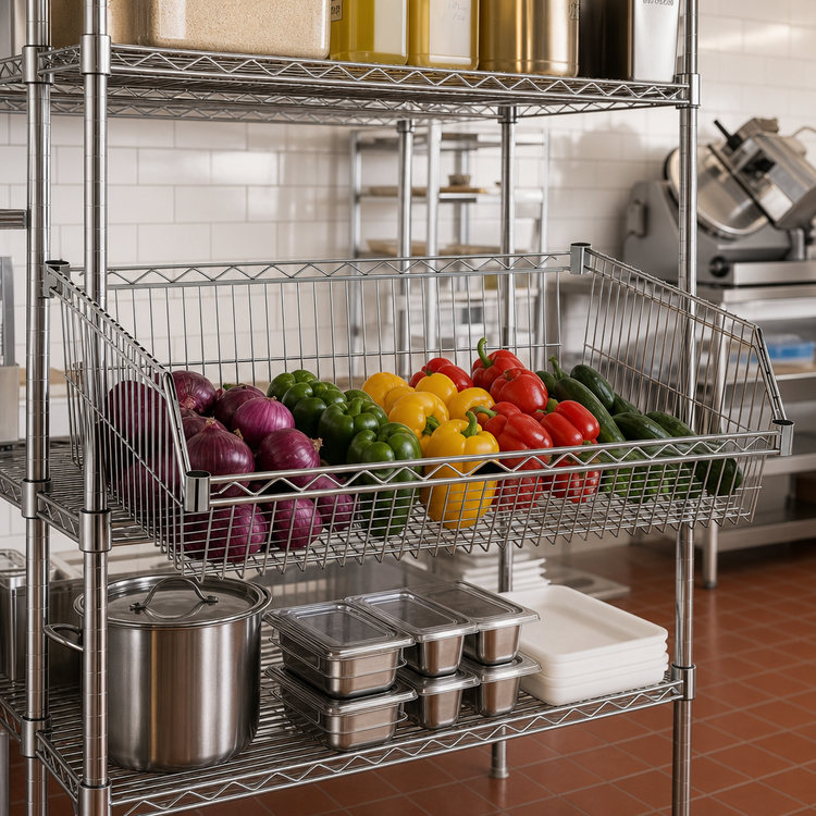 Product image #3 for Metro Super Erecta 48 x 24 Inch Hopper-Style Chrome Plated Basket Shelf