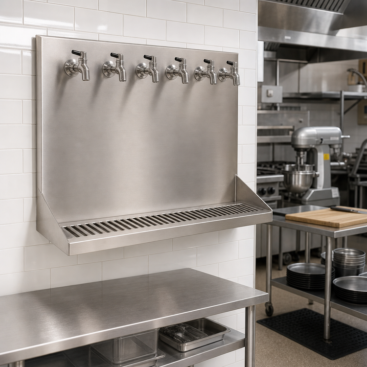Product image #2 for Wall-Mount Stainless Steel Drip Tray Trough with 5 Faucet Holes