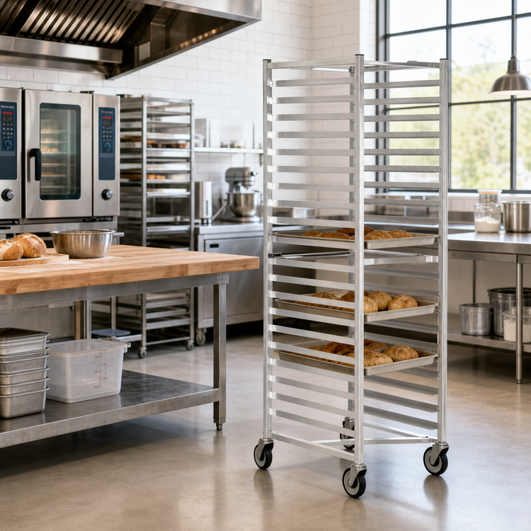 Product image #2 for Full-Size Mobile Aluminum Square-Top Nesting Sheet Pan Rack with 20 Slides