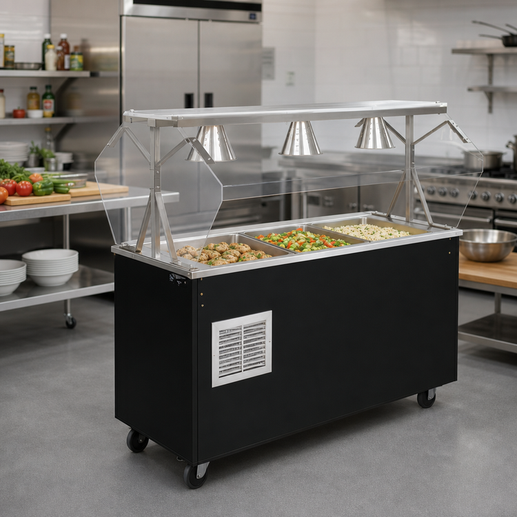 Product image #2 for Vollrath 2-Series Affordable Portable Refrigerated Cafeteria Unit with 3-Pan Well, Breath Guard and Storage Base