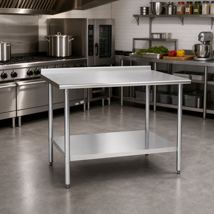 Product image #2 for Deluxe Series Stainless Steel Work Table with Rear Upturn and Adjustable Undershelf, 48 x 30 Inches