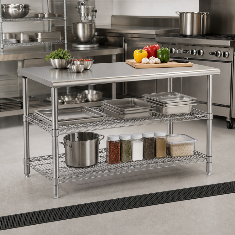 Product image #2 for Eagle AdjusTable Heavy-Duty Stainless Steel Work Table with 2 Adjustable Wire Undershelves, 48 x 30 Inches