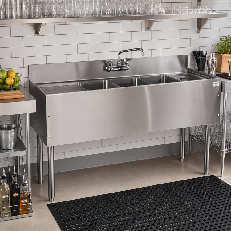 Product image #2 for CHOICE 48-Inch Three Compartment Underbar Sink with Left Drainboard