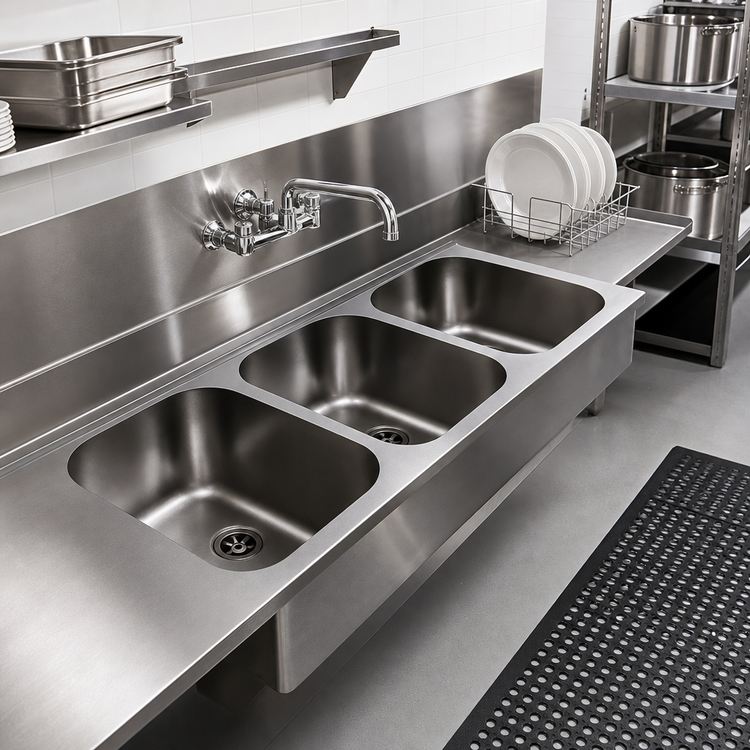 Product image #2 for Eagle Group Seamless Three-Compartment Weld-In Sink, 16" x 20" x 8" Bowls, 304 Stainless Steel
