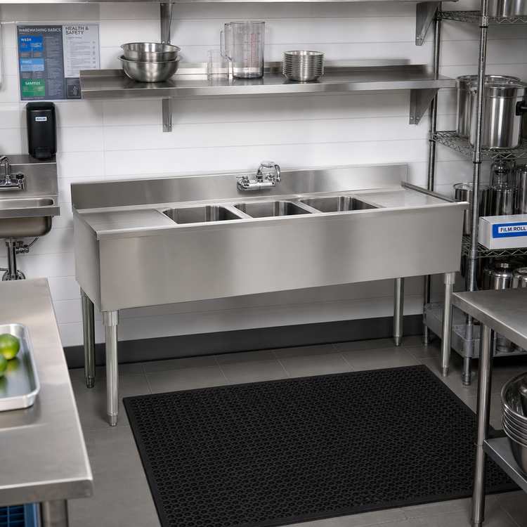 Product image #2 for Eagle Group 1800 Series Four-Compartment Underbar Sink Unit with Drainboards, 84 Inches Wide