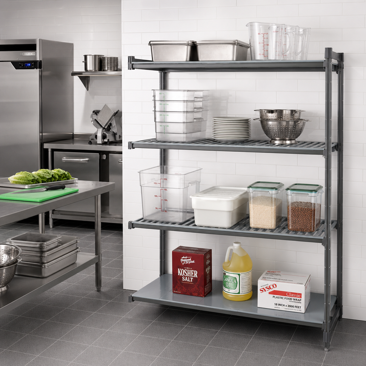 Product image #2 for Cambro Camshelving Basics Plus 4-Tier Polymer Add-On Shelving Unit, 18 x 60 x 64 Inches, 3 Vented + 1 Solid, Brushed Graphite