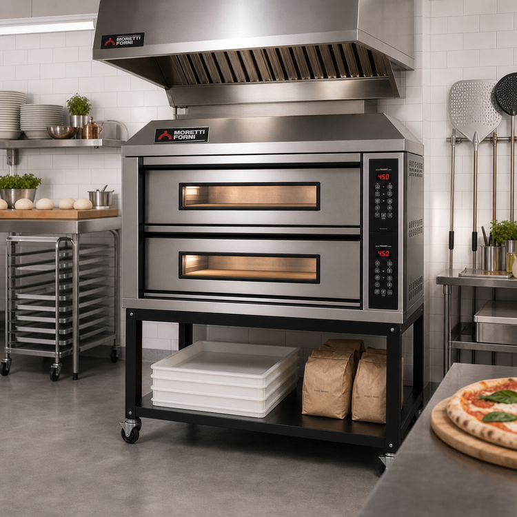 Product image #3 for Moretti Forni iDeck Two-Deck Electric Pizza Deck Oven with Refractory Stone Decks, Stand, and Hood