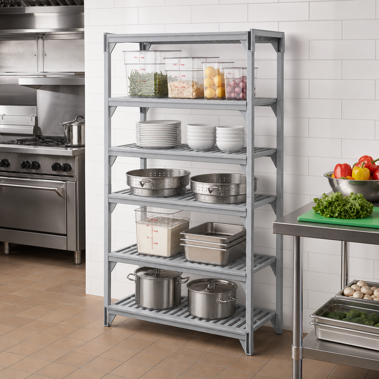 Product image #3 for Cambro Camshelving Premium 24-Inch Wide x 18-Inch Deep Vented 5-Shelf Polymer Shelf Kit, Speckled Gray