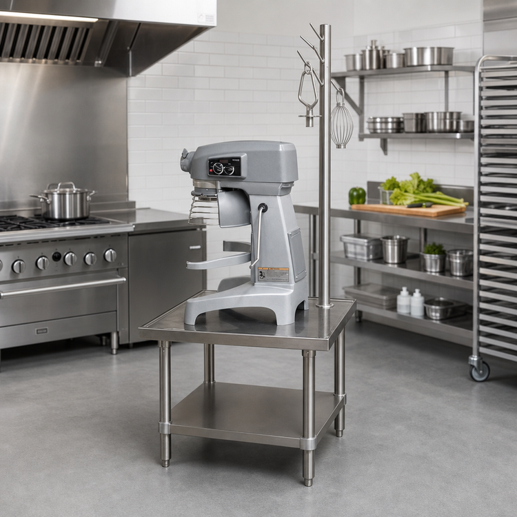 Product image #2 for Advance Tabco Stainless Steel Equipment Stand with Utensil Rack and Adjustable Undershelf, 30 x 24 x 24 Inches