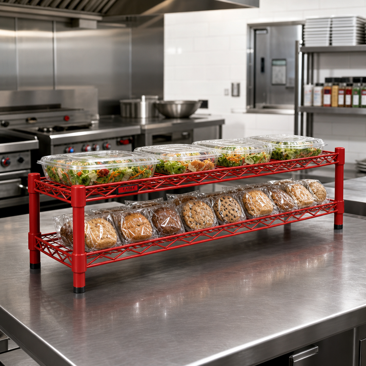 Product image #2 for Eagle Group QuadTruss 2-Tier Front Case Merchandise Cantilevered Shelving Unit, 36W x 14D x 14H, Red Epoxy