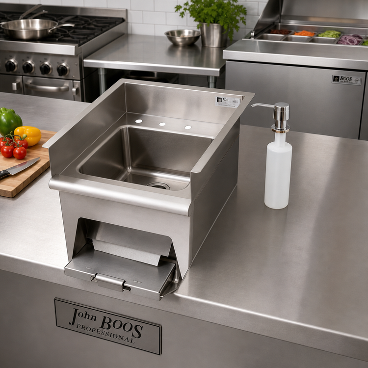 Product image #2 for John Boos Pro-Bowl Drop-In 1-Compartment Stainless Steel Sink with Integrated Towel Dispenser and Included Soap Dispenser