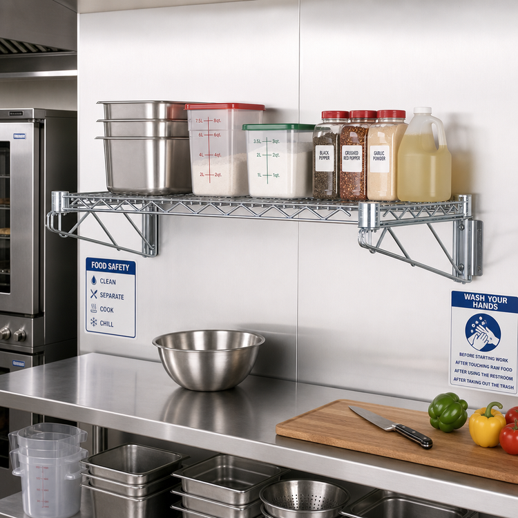 Product image #2 for Quantum Wall-Mount Cantilever Single Wire Shelf Unit, 42"W x 21"D, Chrome Plated