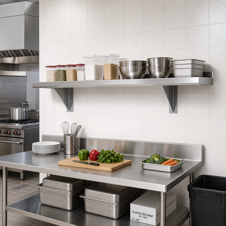 Product image #2 for Advance Tabco 132-Inch Wall-Mounted Stainless Steel Wall Shelf, 10-Inch Deep