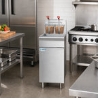 Thumbnail image #2 for Koolmore KM-FDF50-LP Floor-Standing Vertical Commercial Deep Fryer, Liquid Propane, 50 lb, 120,000 BTU, 2-Basket