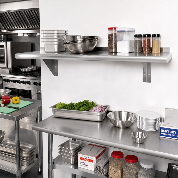 Product image #2 for Advance Tabco 120" x 12" Wall-Mounted Stainless Steel Shelf with Bullnose Edge