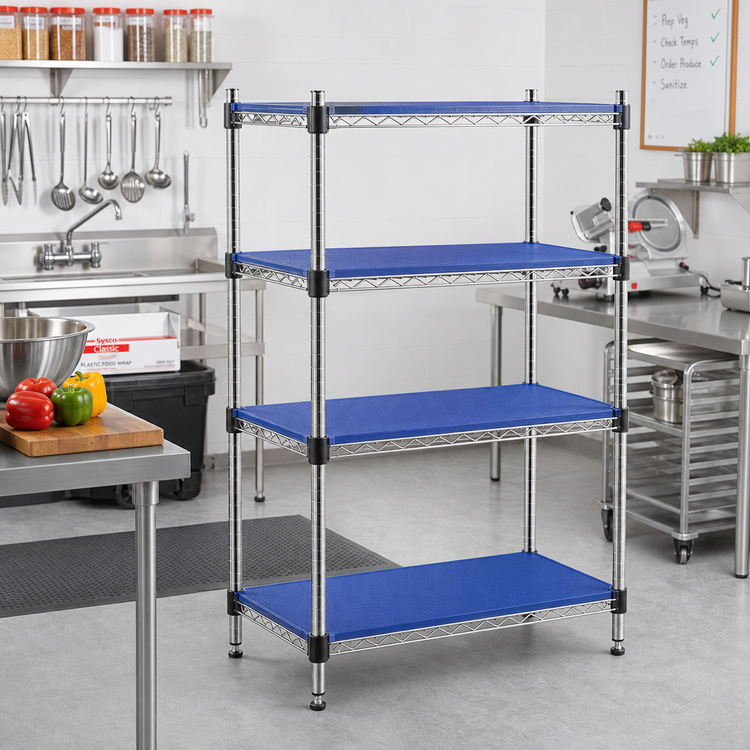 Product image #2 for QuadPlus 36 x 24 Inch Solid Blue Polymer Shelf Mat with Chrome Quad-Adjust Frame