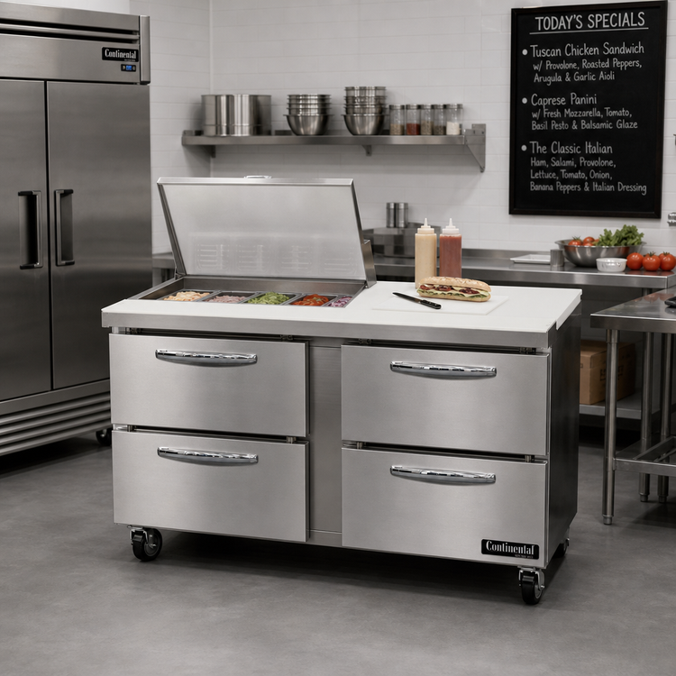 Product image #2 for Mighty Top 60" Two-Section Refrigerated Sandwich Prep Table with Drawers