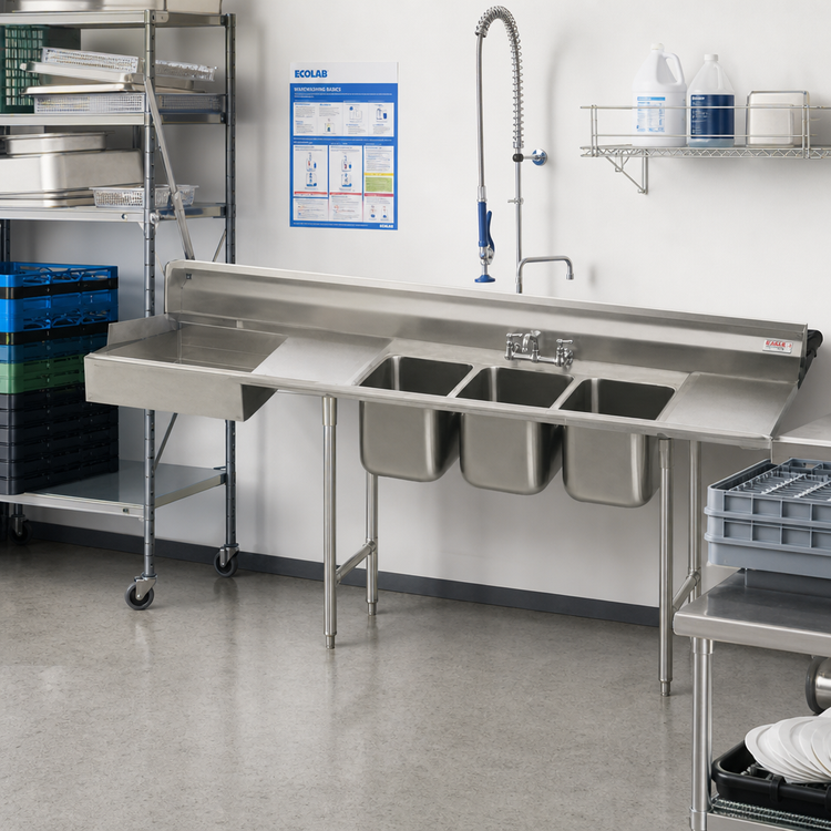 Product image #2 for Eagle Group SDTPR-124-16/3 Soiled Dishtable with Three-Compartment Pot Sink