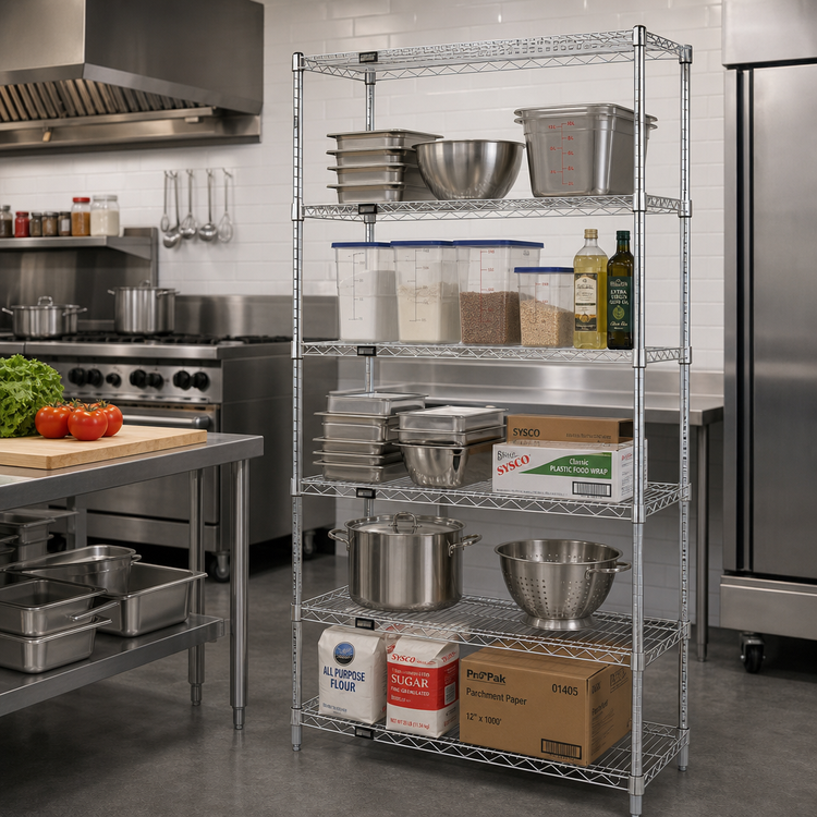 Product image #2 for Quantum Chrome Wire Shelving Starter Kit, 30"W x 18"D x 86"H, 5 Shelves