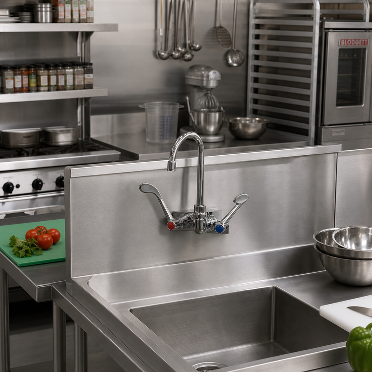 Product image #3 for Advance Tabco 4-Inch Centers Splash Mount Gooseneck Faucet with Wrist Handles
