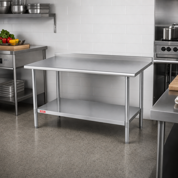 Product image #2 for Duke 30 x 24 Inch Stainless Steel Work Table with 1-1/8 Inch Straight Riser and Undershelf