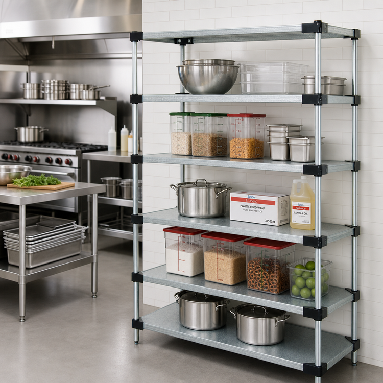 Product image #2 for Quantum Stationary Solid Shelving Starter Kit, 42"W x 14"D x 74"H, 5 Shelves