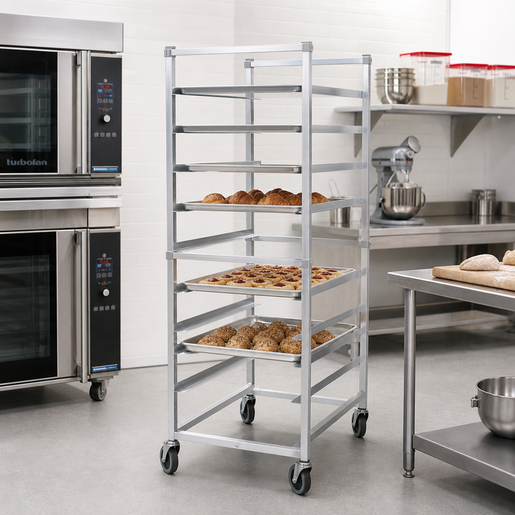 Product image #2 for Panco Mobile Full-Height Utility Rack for 18 x 26 Inch Trays, Open Sides, 11-Slide Capacity