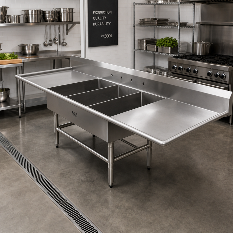 Product image #2 for John Boos Pro-Bowl 3-Compartment Platter Sink with Dual Drainboards, 81-1/4" W x 36-1/2" D x 43" H