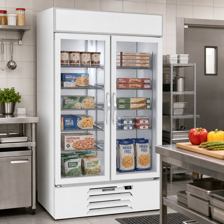 Product image #2 for MarketMax 44 Cu. Ft. Two-Section Reach-In Glass Door Freezer Merchandiser, White, Bottom-Mount, 115V