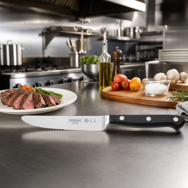 Product image #2 for Mundial 5-Inch Serrated Steak Knife with Forged High Carbon Stainless Steel Blade and Black Polyacetal Handle