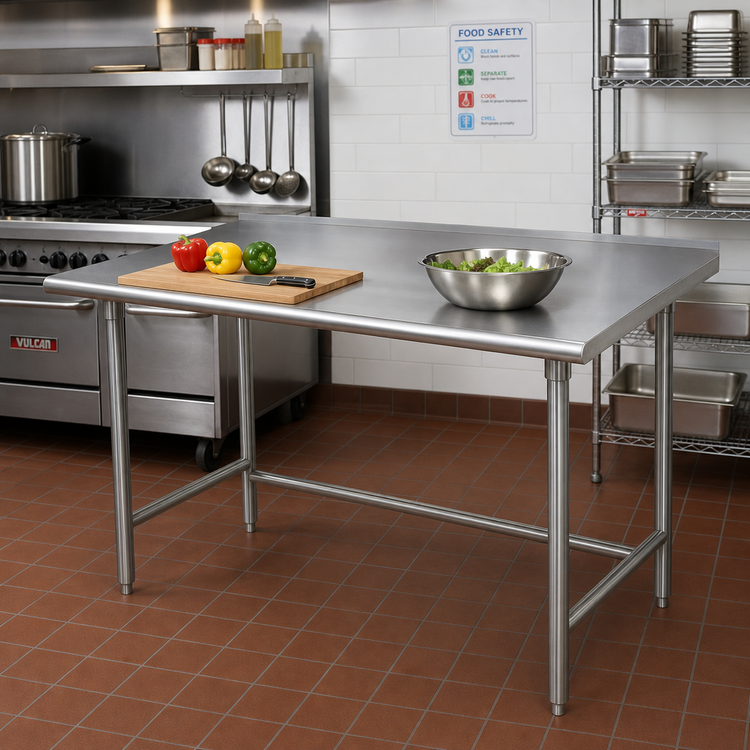 Product image #2 for Advance Tabco 60" x 30" 14 Gauge 304 Stainless Steel Open Base Work Table with 1-1/2" Rear Splash